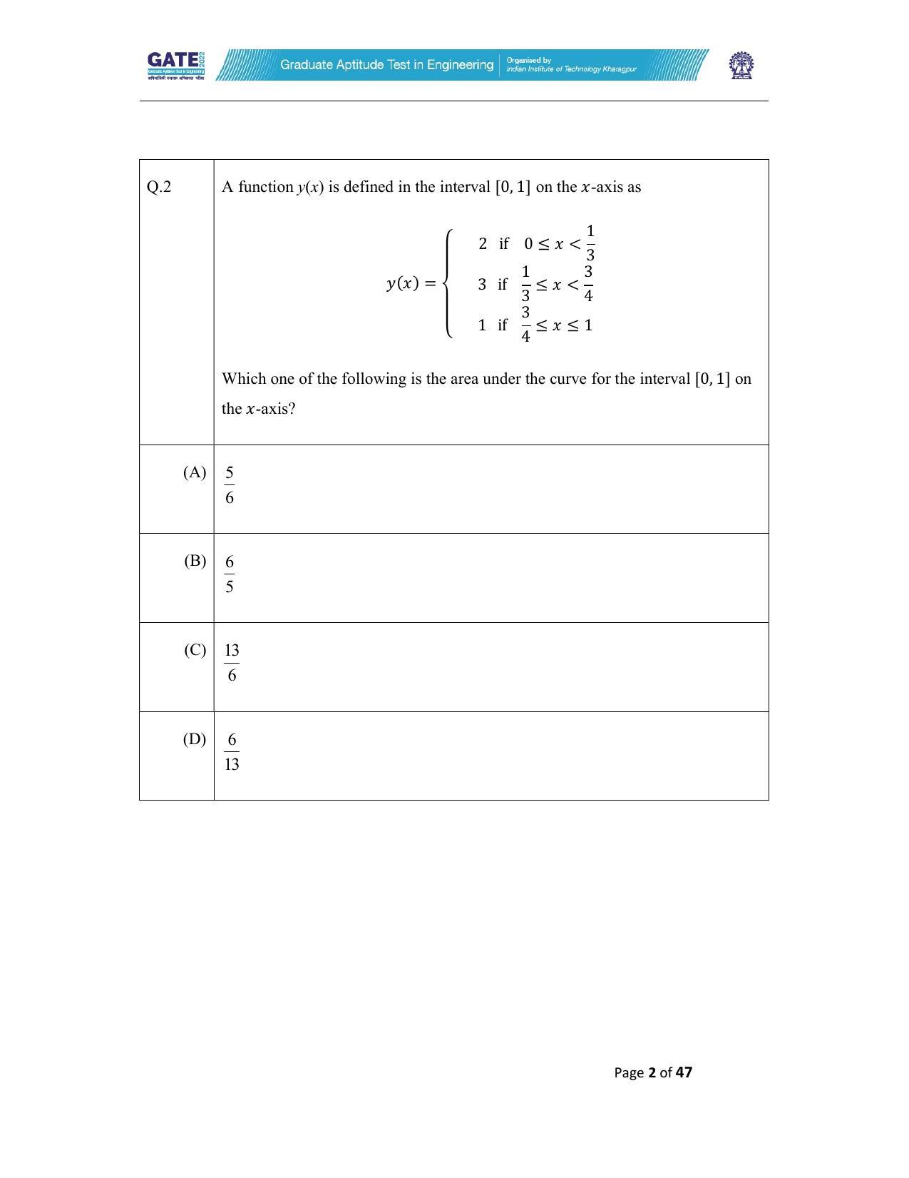 GATE 2022 Biomedical Engineering (BM) Question Paper - Page 2