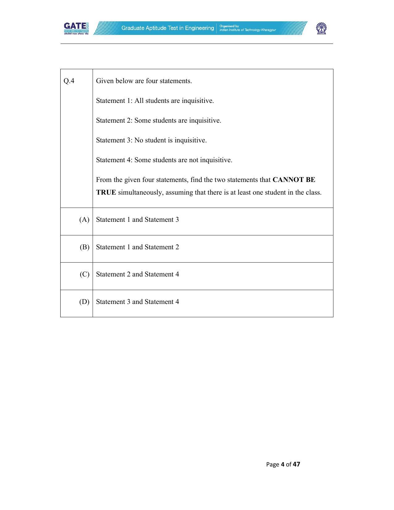 GATE 2022 Biomedical Engineering (BM) Question Paper - Page 4