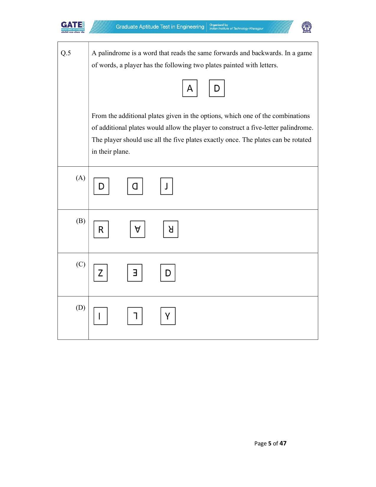 GATE 2022 Biomedical Engineering (BM) Question Paper - Page 5