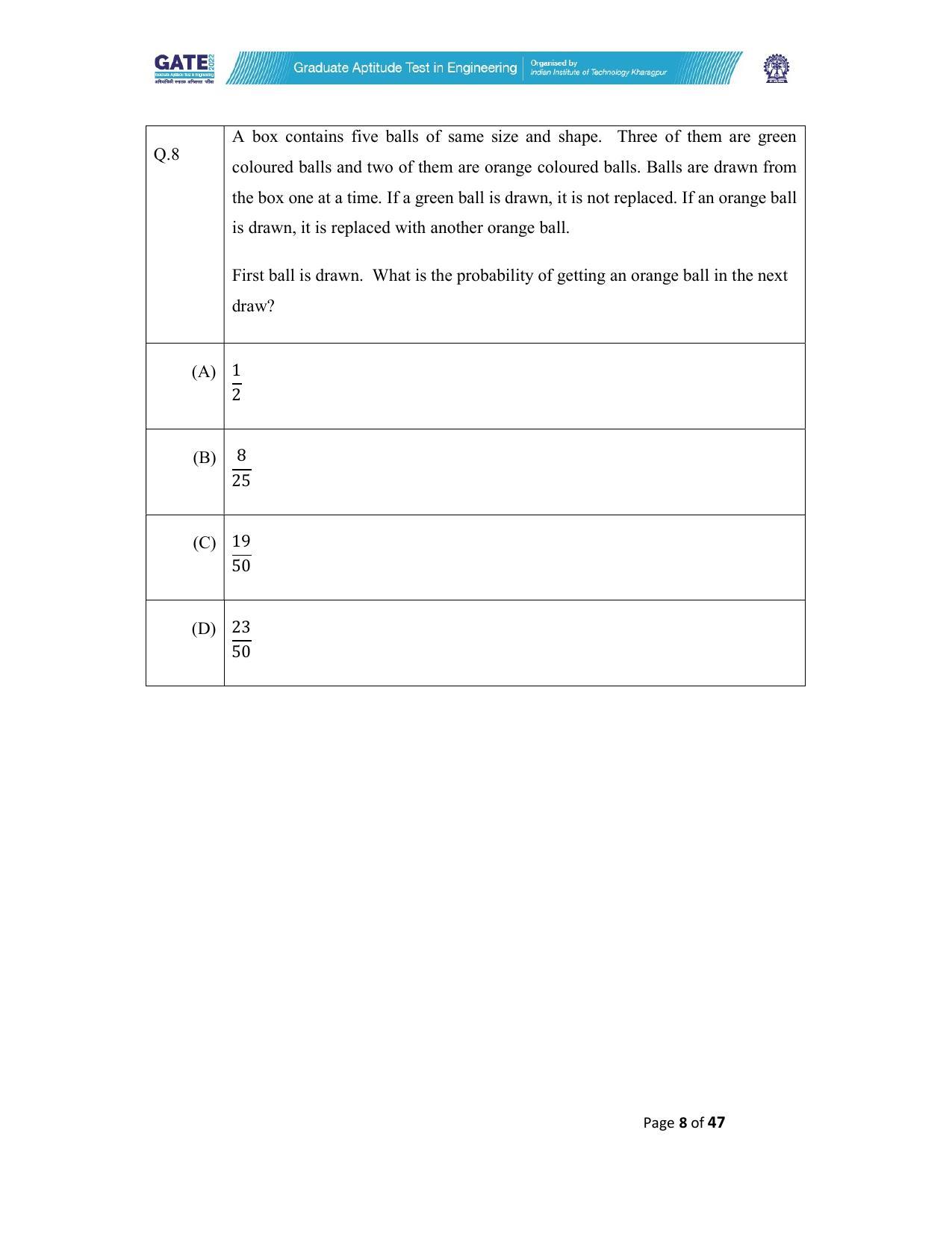 GATE 2022 Biomedical Engineering (BM) Question Paper - Page 8