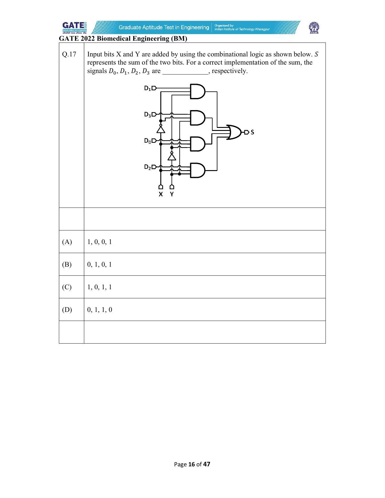 GATE 2022 Biomedical Engineering (BM) Question Paper - Page 16