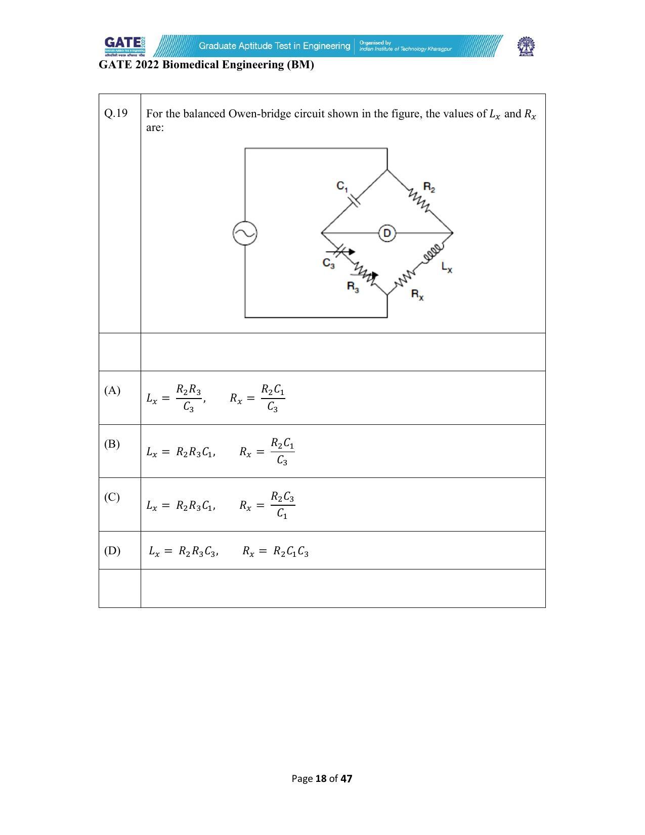 GATE 2022 Biomedical Engineering (BM) Question Paper - Page 18