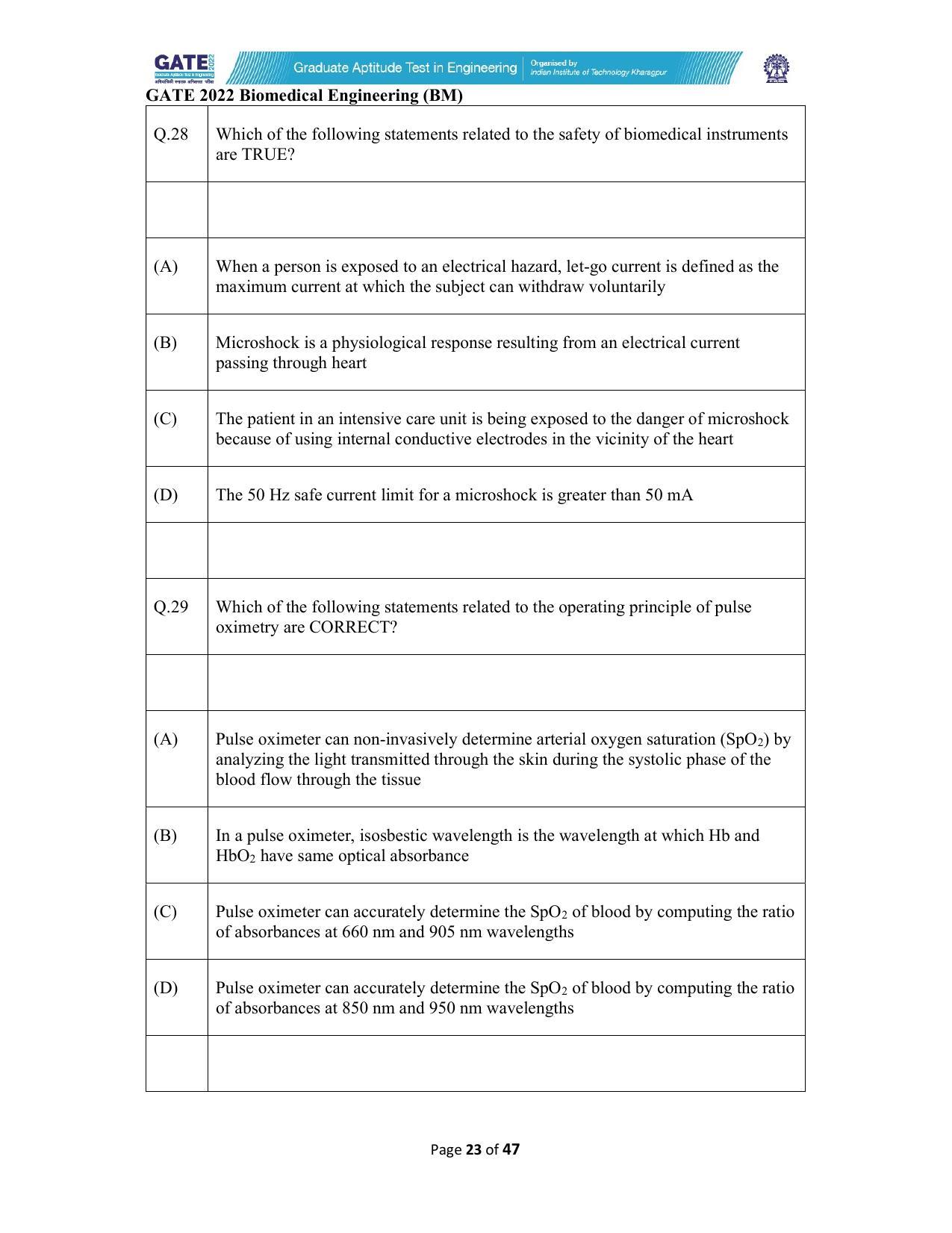GATE 2022 Biomedical Engineering (BM) Question Paper - Page 23