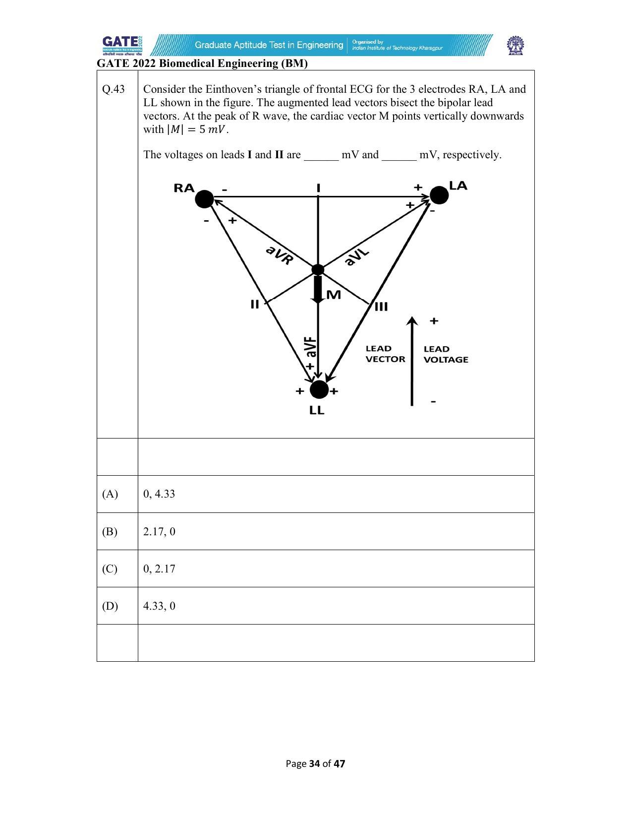 GATE 2022 Biomedical Engineering (BM) Question Paper - Page 34