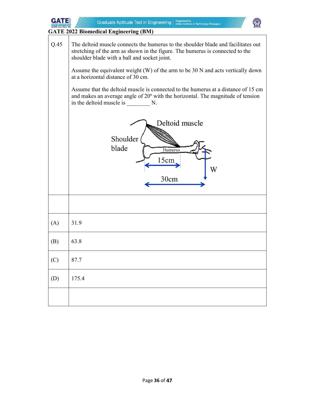 GATE 2022 Biomedical Engineering (BM) Question Paper - Page 36