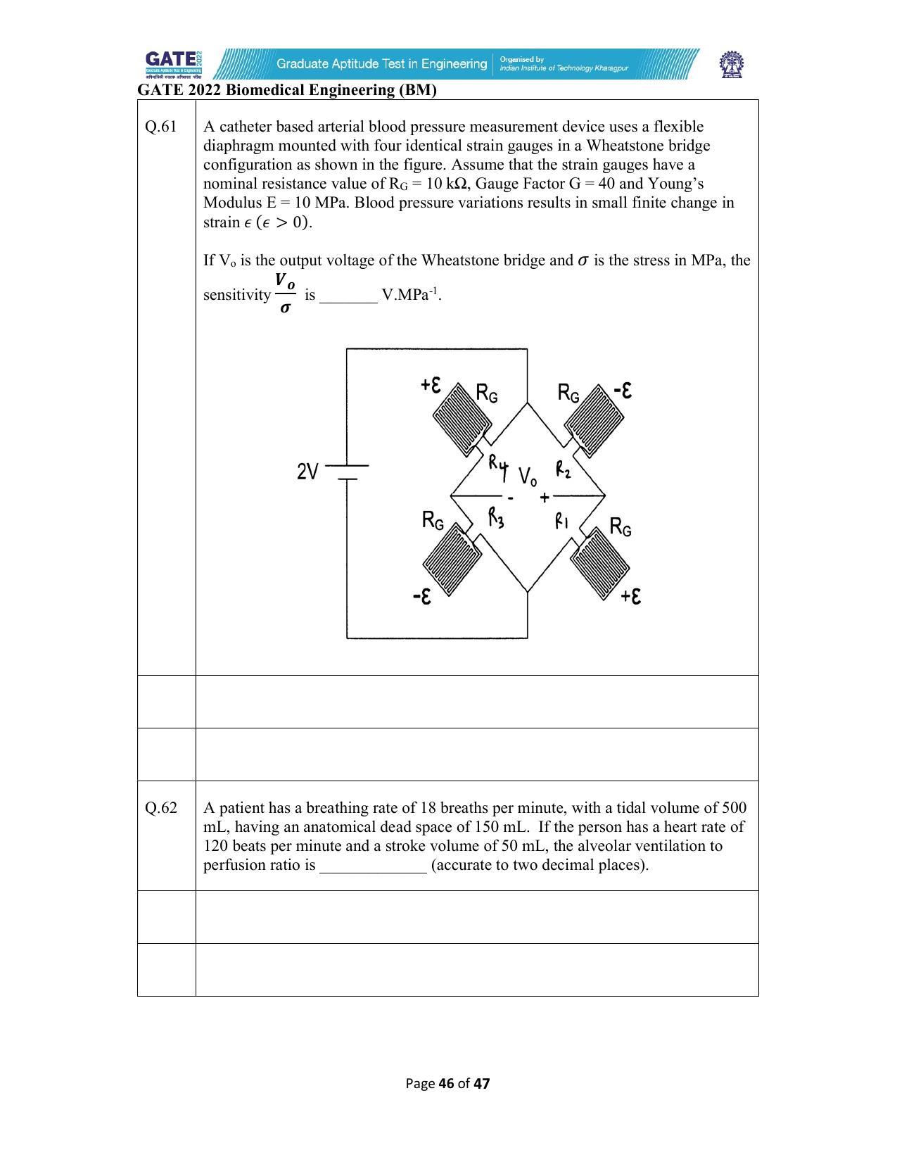 GATE 2022 Biomedical Engineering (BM) Question Paper - Page 46