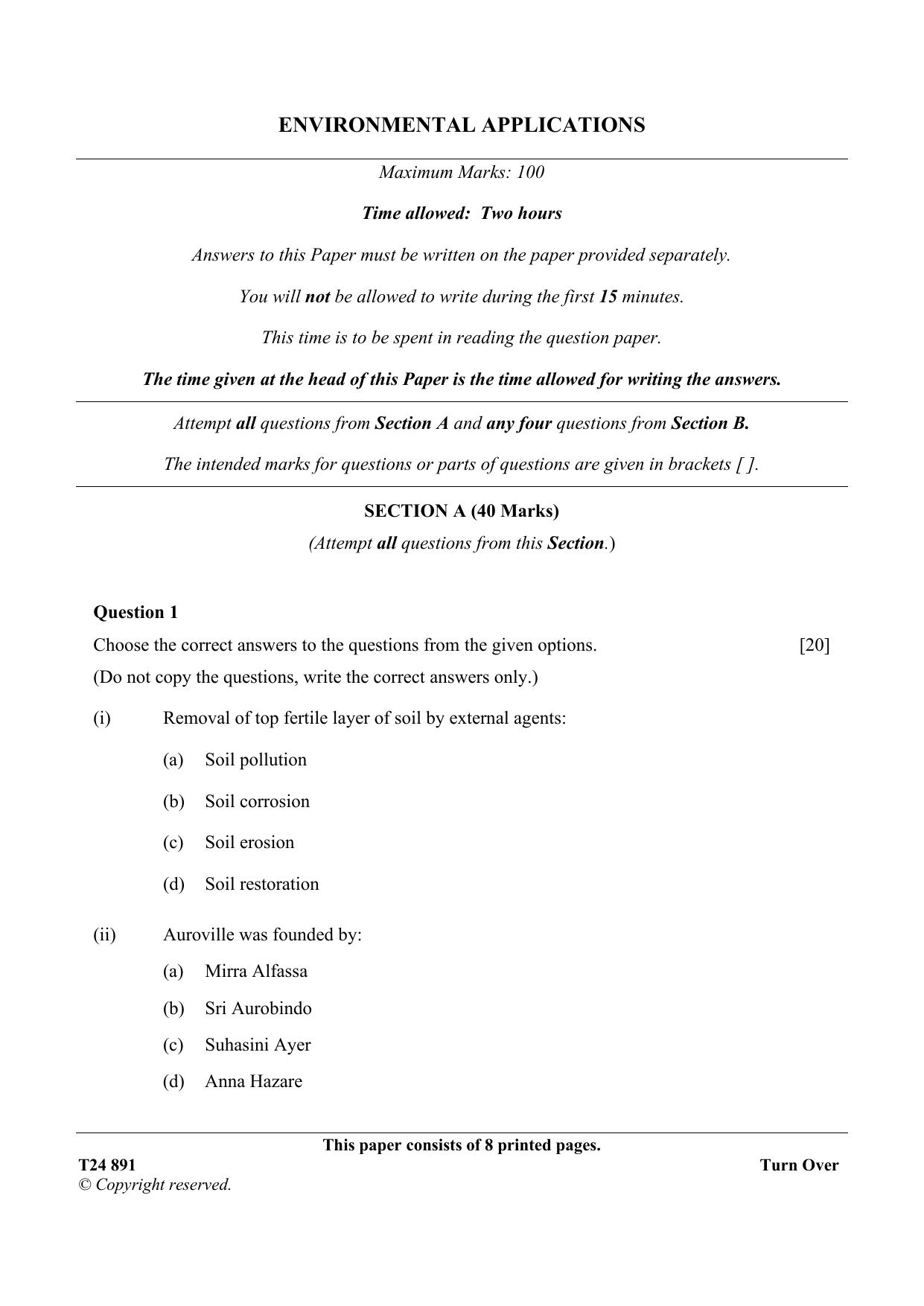 ICSE Class 10 Environmental Applications 2024 Question Paper - Page 1