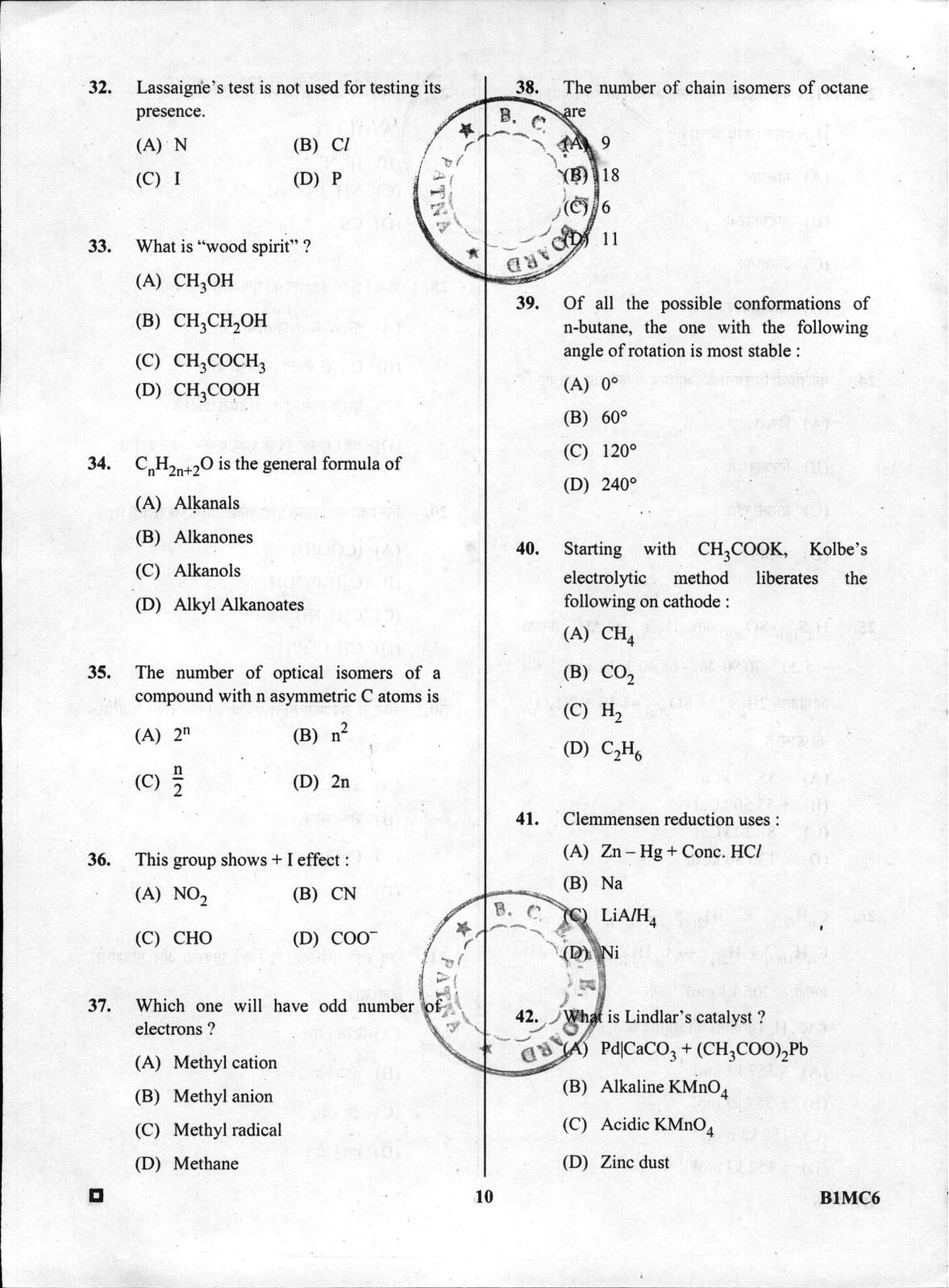 BCECE Chemistry 2016 Question Paper - Page 10