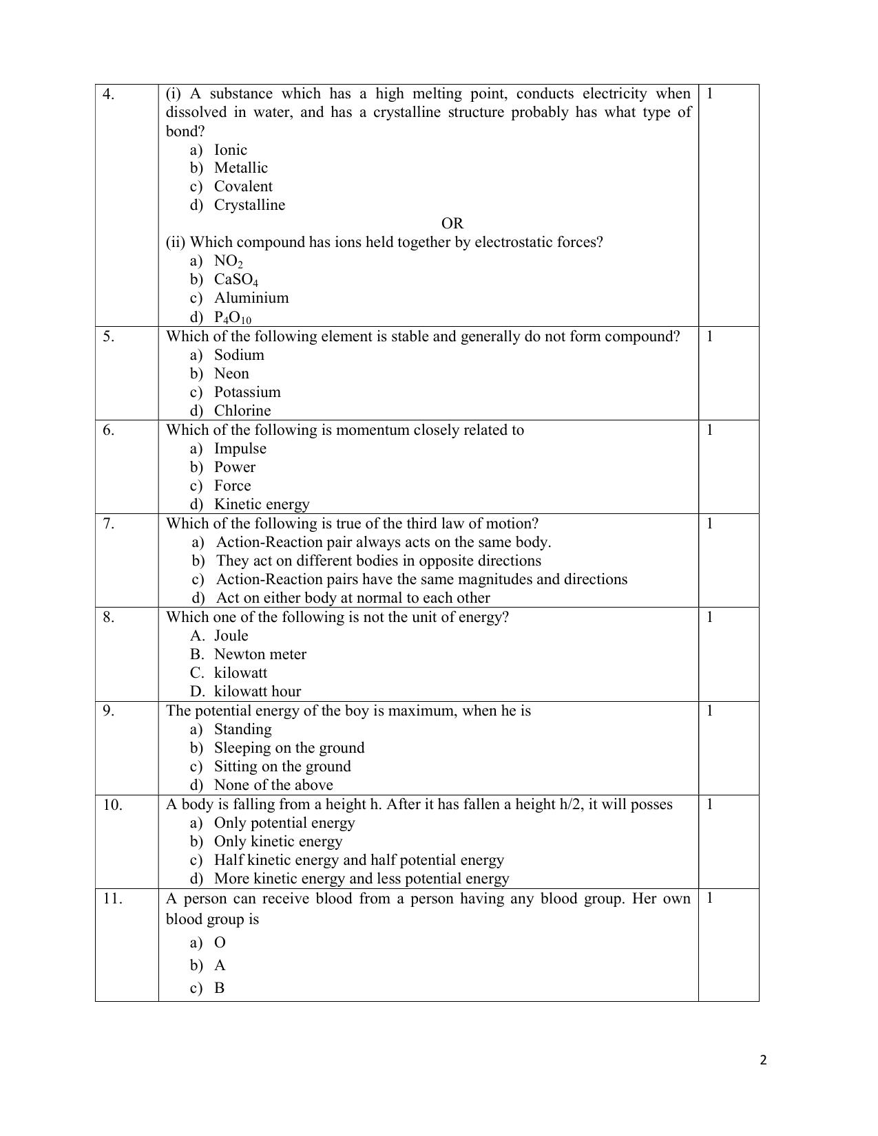 NIOS Class 10 Science (212) Sample Paper - Page 2