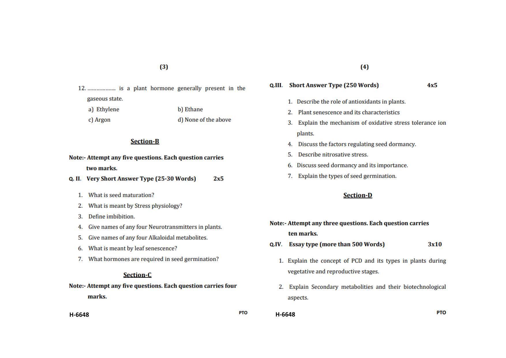 Sarguja University Question Paper July-2022 :  M.Sc. In Botany (Fourth sem.) Plant Physiology And Bio-Chemistry Paper 1 - Page 2