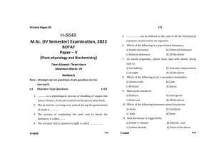 Sarguja University Question Paper July-2022 :  M.Sc. In Botany (Fourth sem.) Plant Physiology And Bio-Chemistry Paper 1