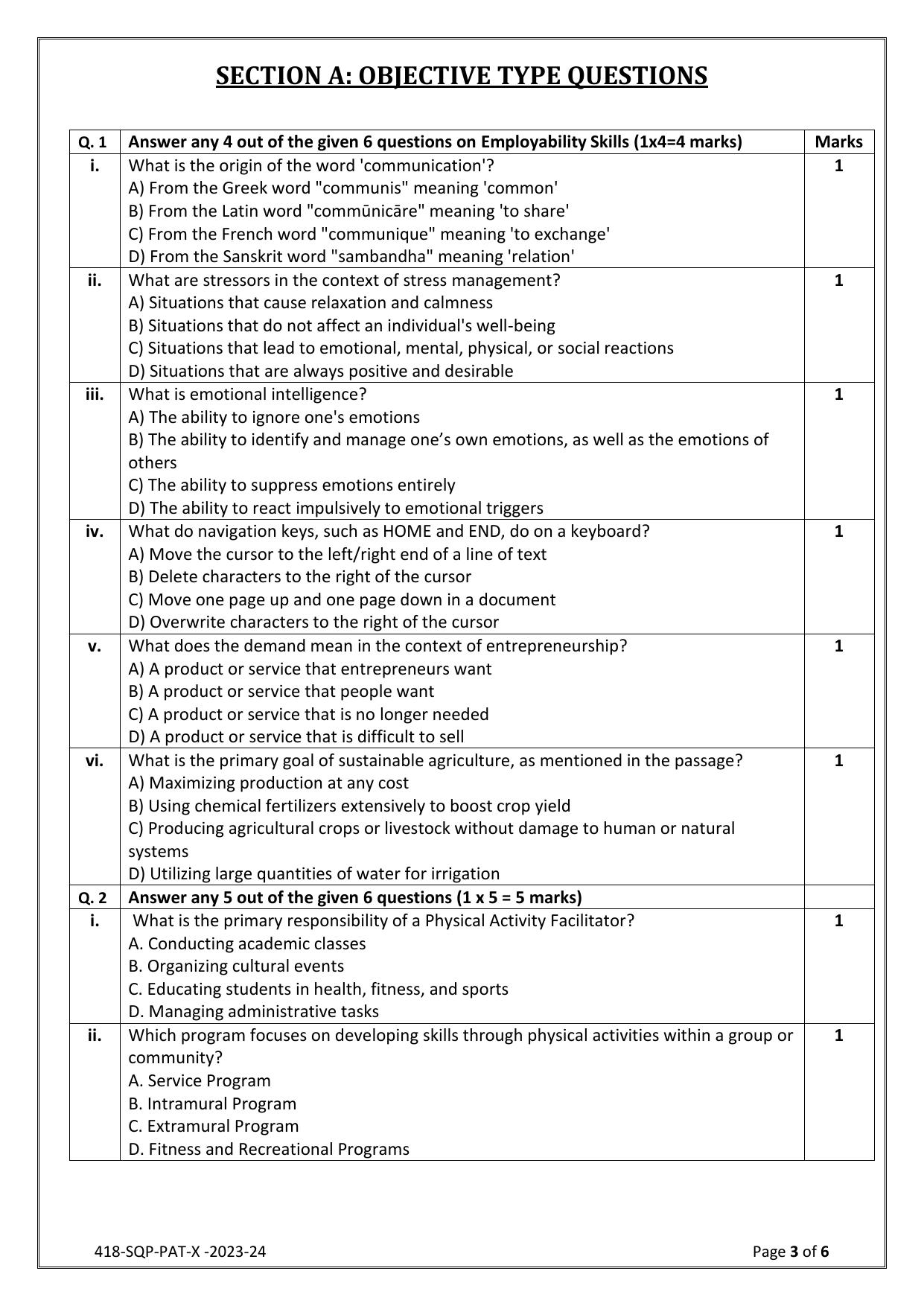 CBSE Class 10 (Skill Education) Physical Activity Trainer 2024 Sample Paper - Page 3