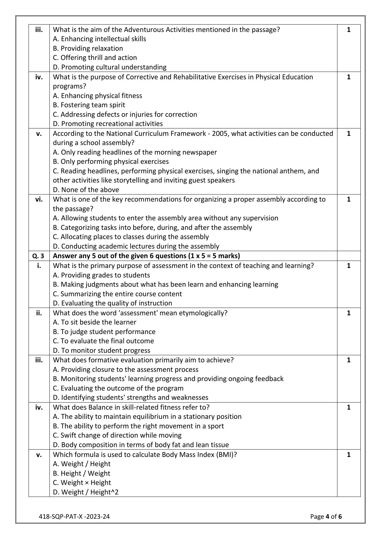 CBSE Class 10 (Skill Education) Physical Activity Trainer 2024 Sample Paper - Page 4