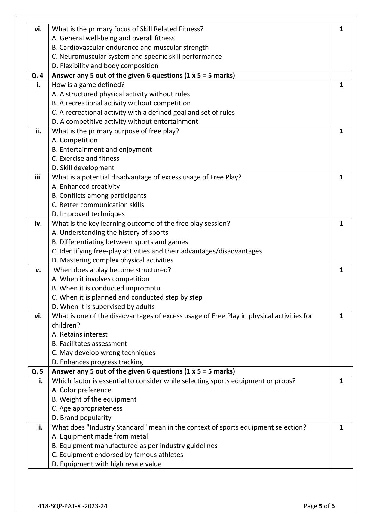 CBSE Class 10 (Skill Education) Physical Activity Trainer 2024 Sample Paper - Page 5