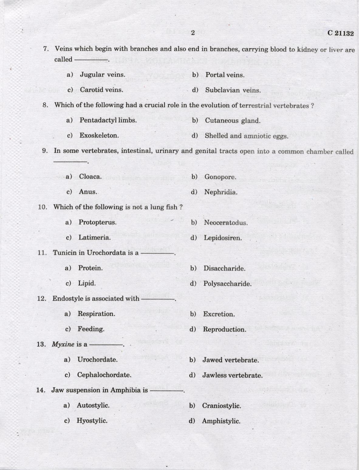 CUCAT 2022 M.Sc Applied Zoology Question Paper - Page 2