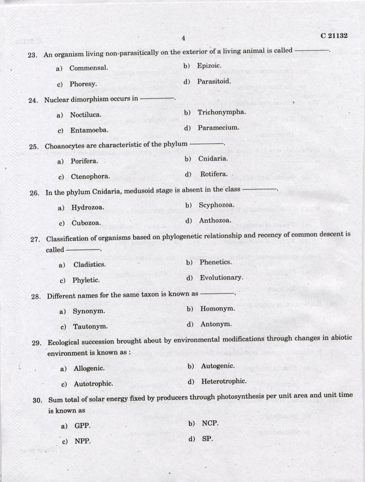 CUCAT 2022 M.Sc Applied Zoology Question Paper - Page 4