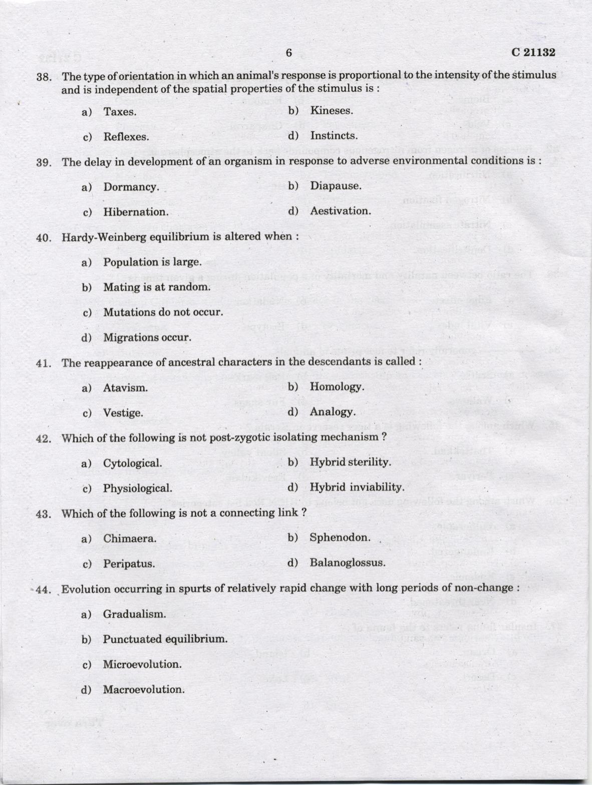 CUCAT 2022 M.Sc Applied Zoology Question Paper - Page 6