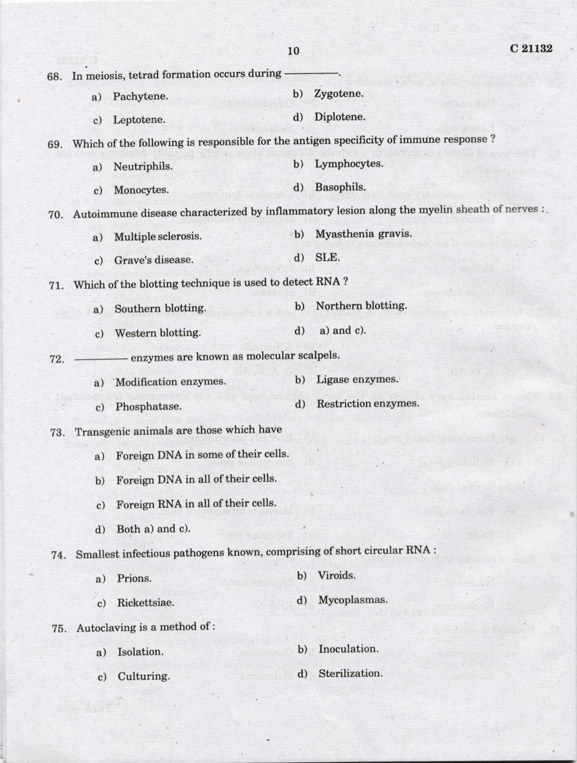 CUCAT 2022 M.Sc Applied Zoology Question Paper - Page 10