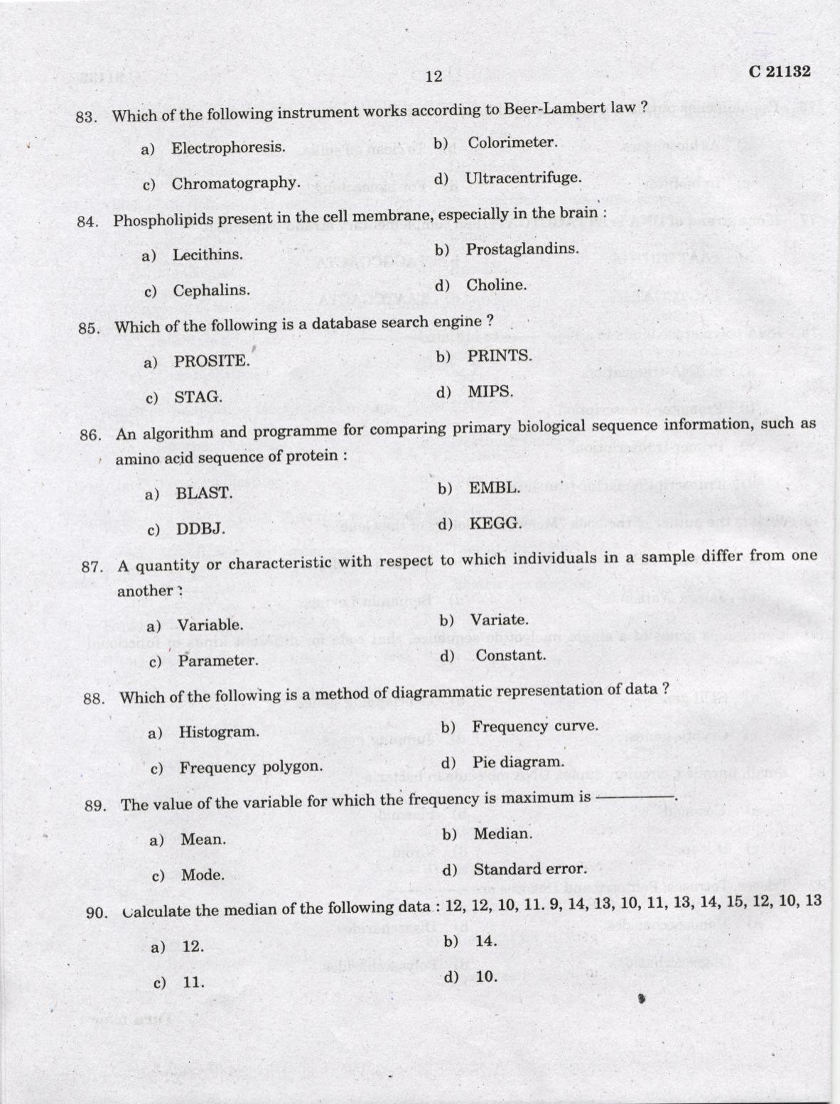 CUCAT 2022 M.Sc Applied Zoology Question Paper - Page 12