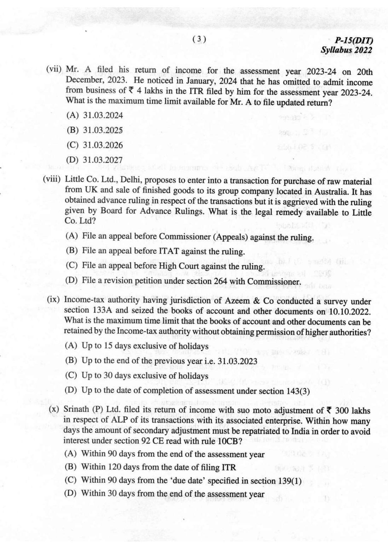 ICMAI Final December 2023 Question Paper - Direct Tax Laws And International Taxation - Page 3