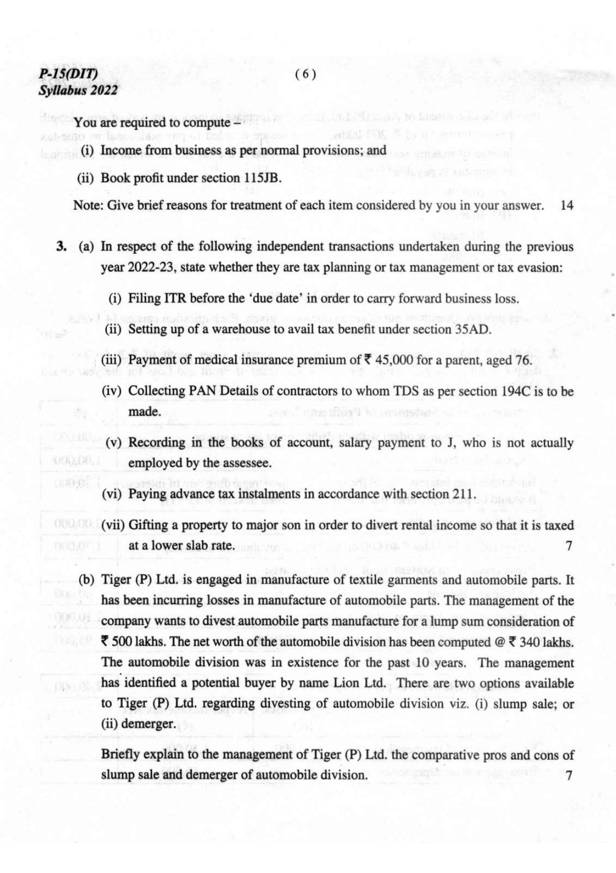 ICMAI Final December 2023 Question Paper - Direct Tax Laws And International Taxation - Page 6