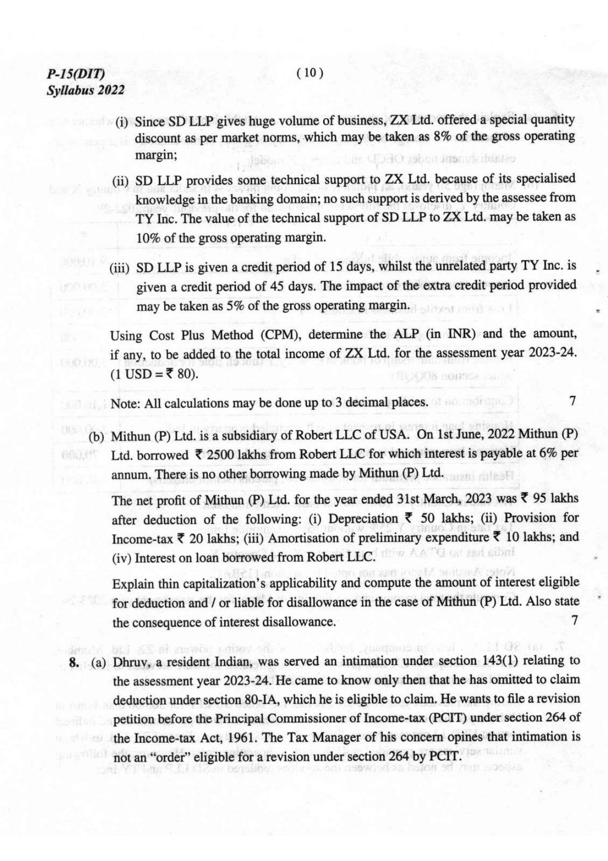 ICMAI Final December 2023 Question Paper - Direct Tax Laws And International Taxation - Page 10