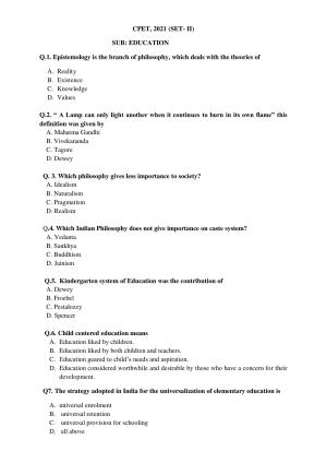 Odisha CPET EDUCATION SET II 2021 Question Paper