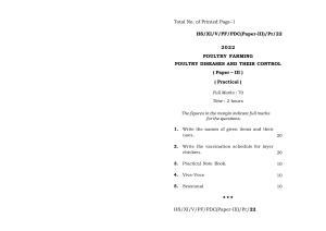 Meghalaya Board (MBOSE) Class 11 Poultry Diseases and Their Control Paper III (practical) 2022 Question Paper