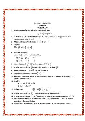 CBSE Worksheets for Class 8 Mathematics Rational Numbers Assignment 8