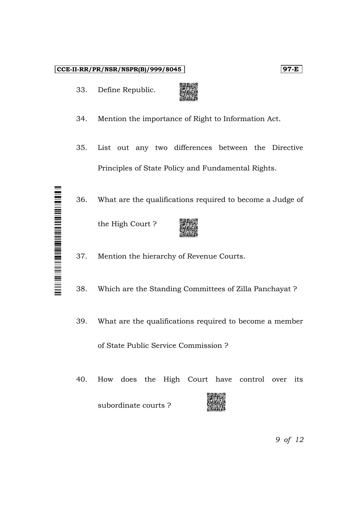 Karnataka SSLC Political Science (English Medium) Exam 2 Question Paper 2024 (B Version) - Page 9
