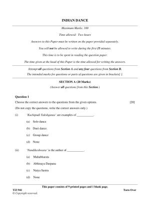 ICSE Class 10 INDIAN DANCE 2023 Question Paper