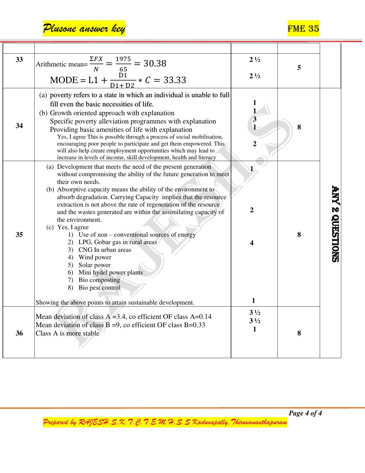 Kerala Plus One 2020 Economics Answer Key (Model) - Page 4