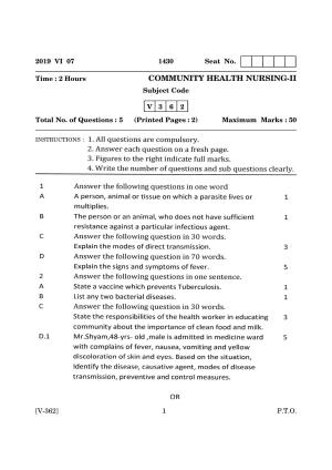Goa Board Class 12 Community Health Nursing - II  June 2019 (June 2019) Question Paper