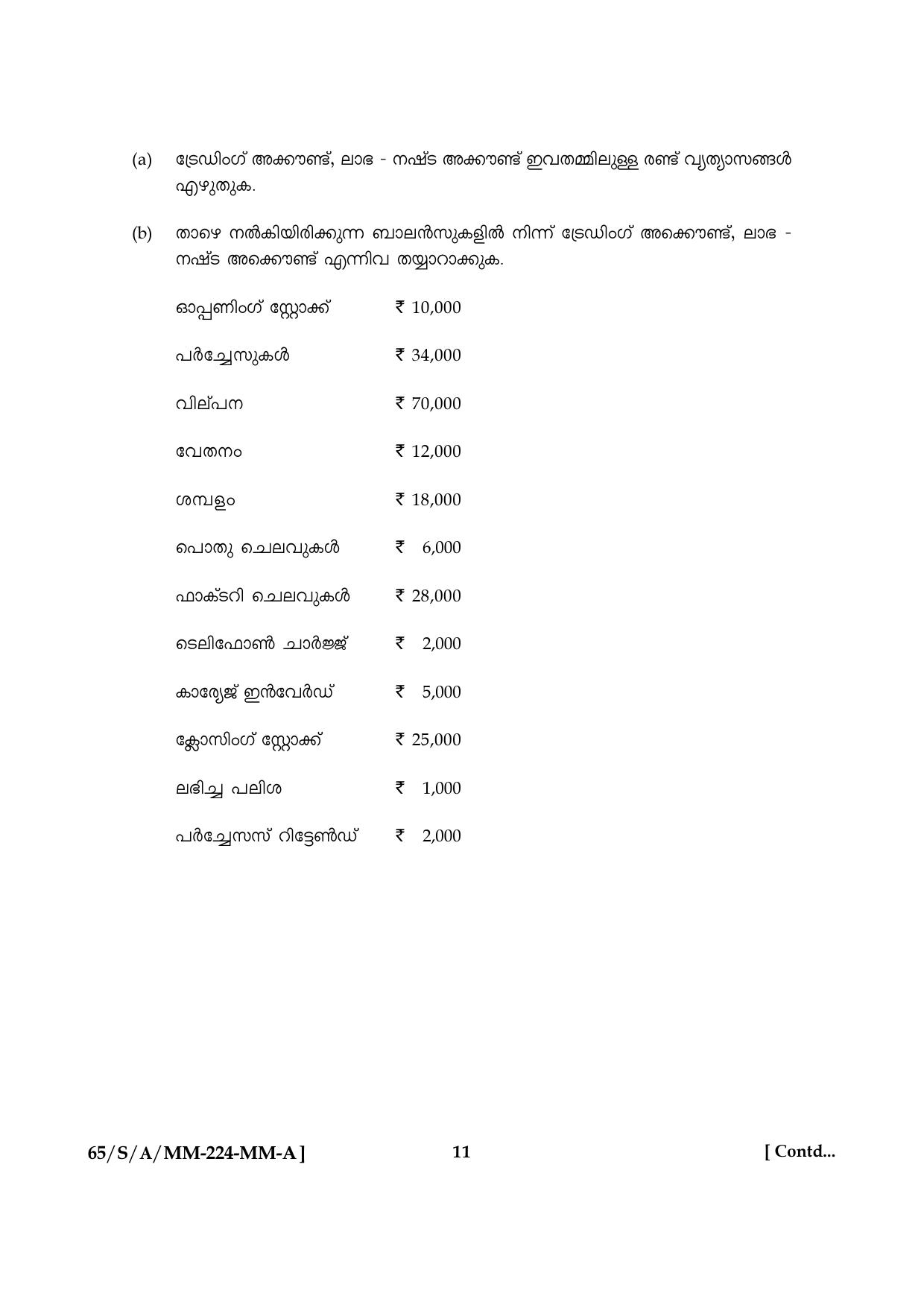 NIOS 2023 Class 10 Accountancy (Malayalam) Question Paper - Page 11