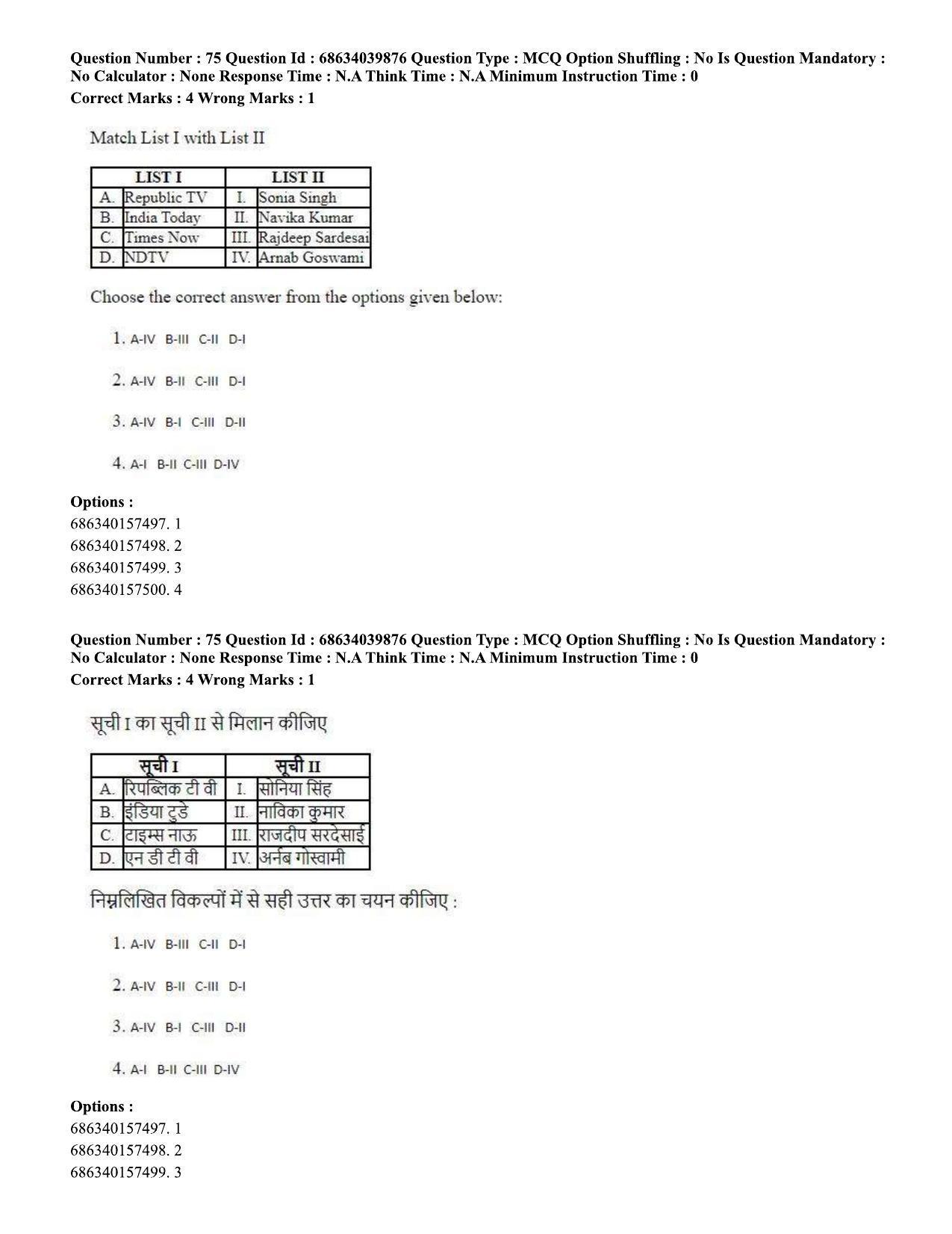 CUET PG 2023: COQP17 – Mass Communication and Journalism (Eng) - Shift 3 (25-06-2023) Question Paper - Page 67