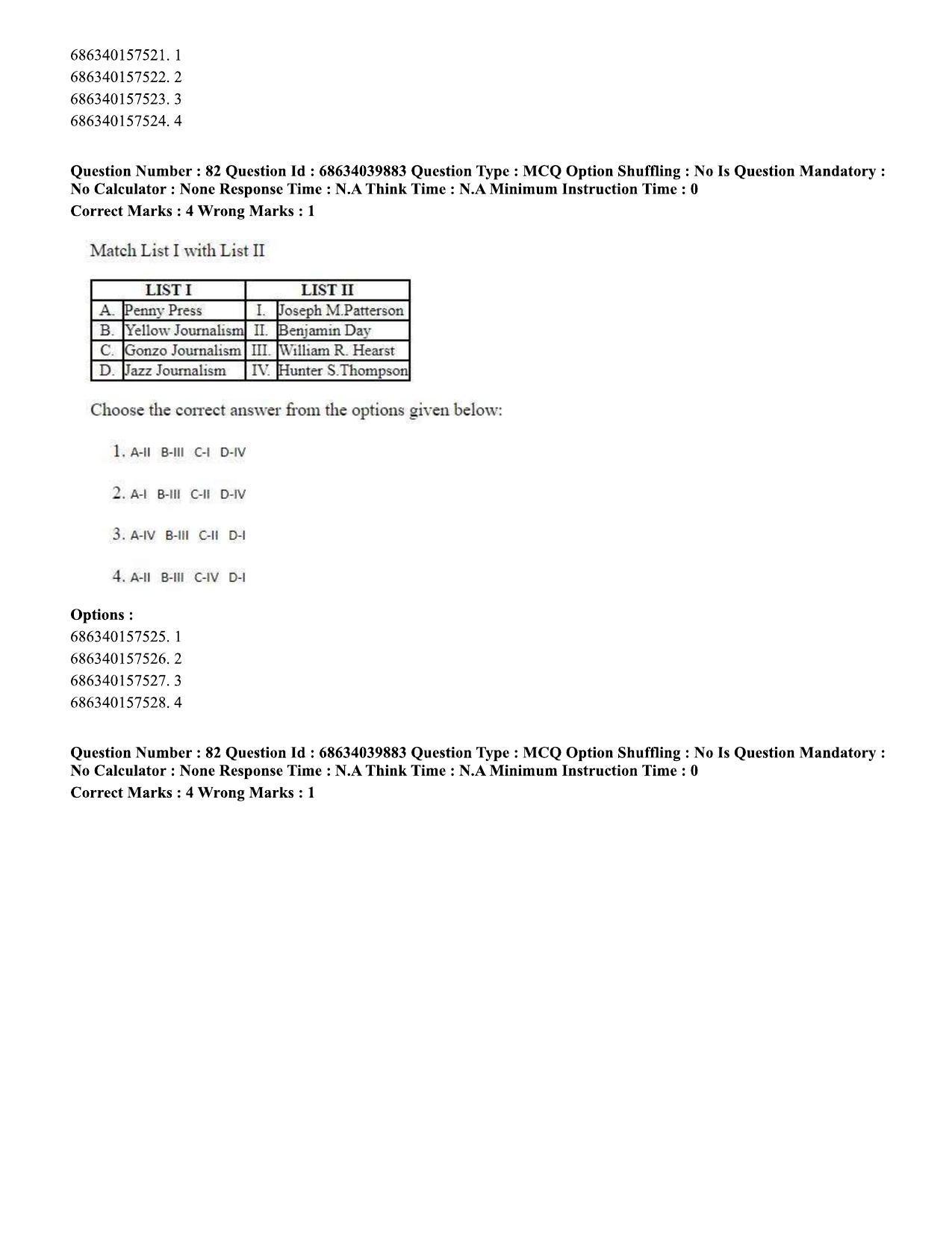 CUET PG 2023: COQP17 – Mass Communication and Journalism (Eng) - Shift 3 (25-06-2023) Question Paper - Page 74