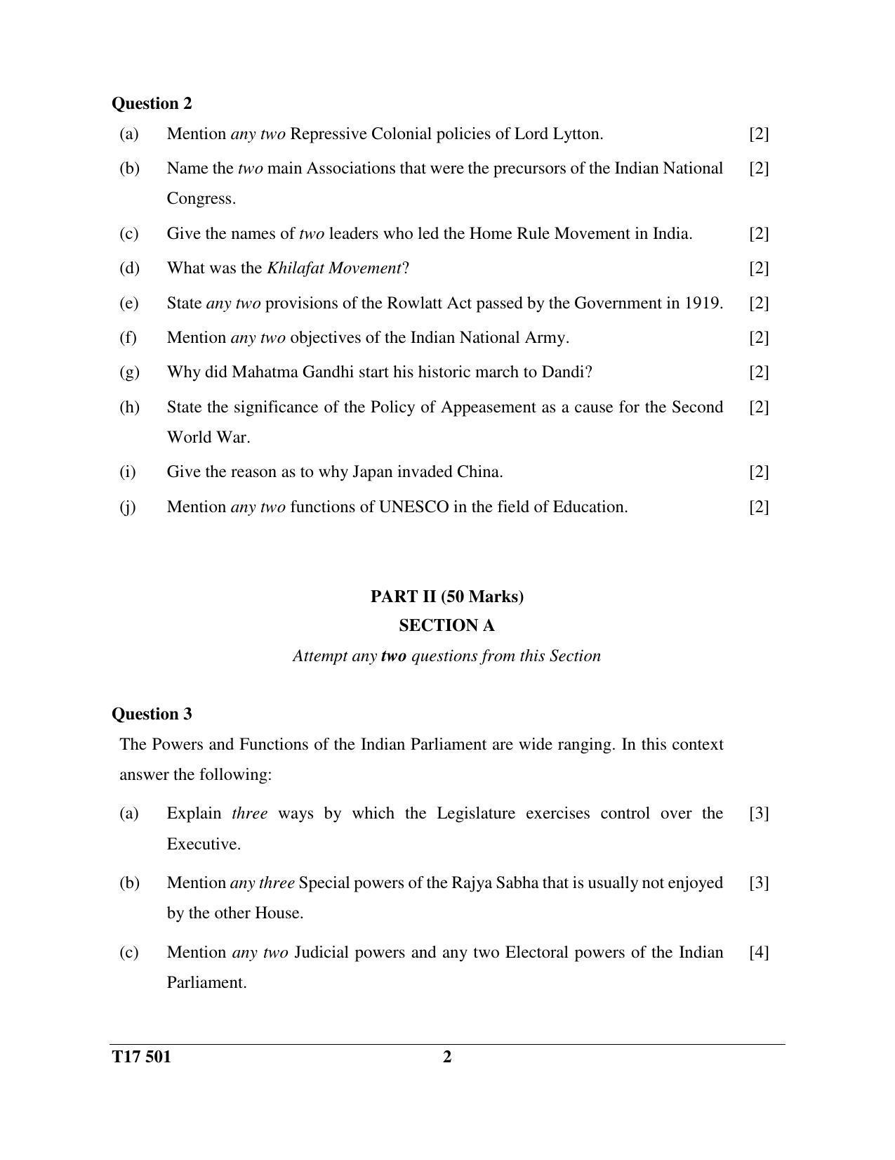 ICSE Class 10 History & Civics 2017 Question Paper - Page 2