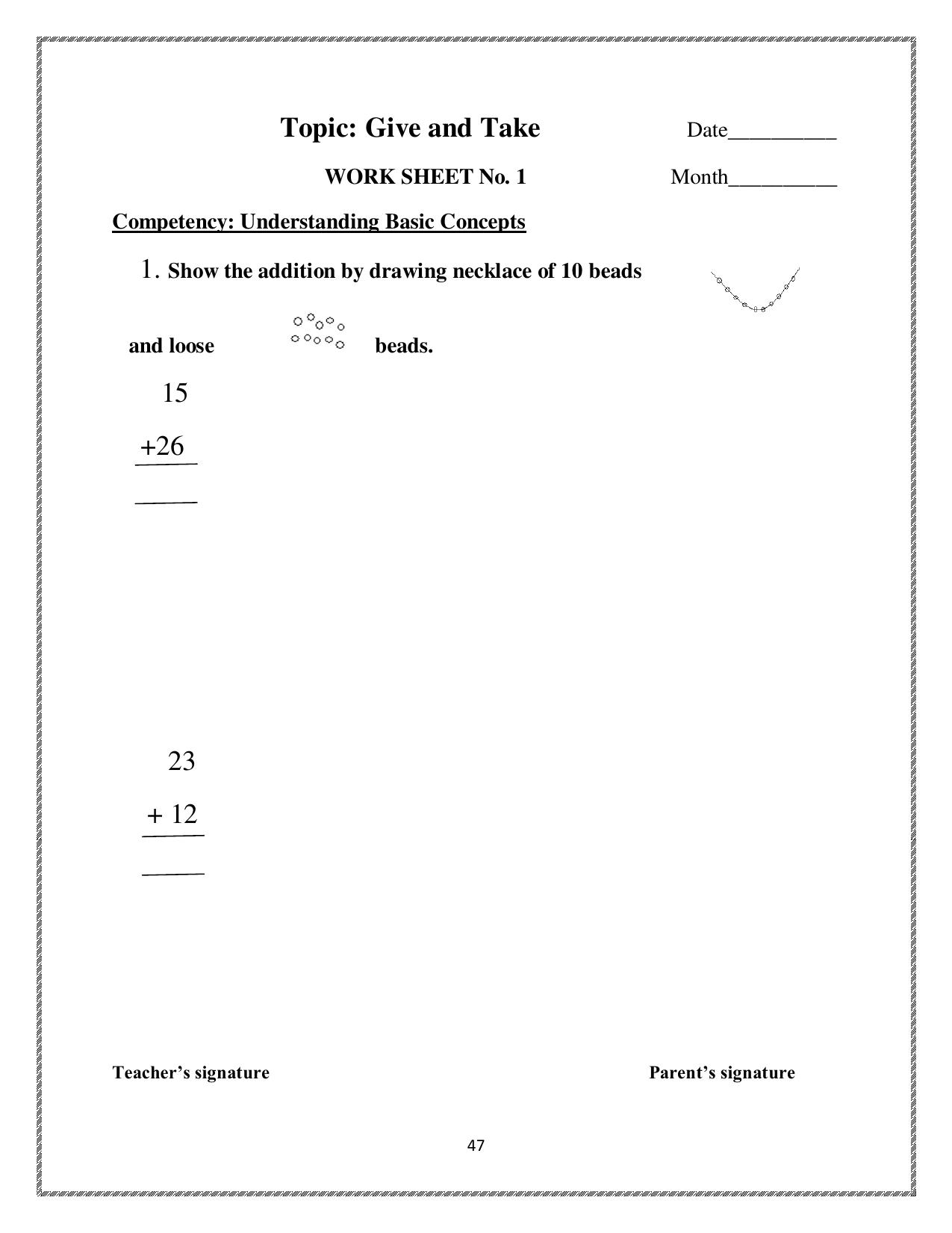 Worksheets for Class 2 Maths Assignment 70 Give and Take - Page 1