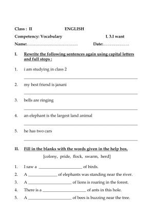 Worksheet for Class 2 English Assignment 22 I want