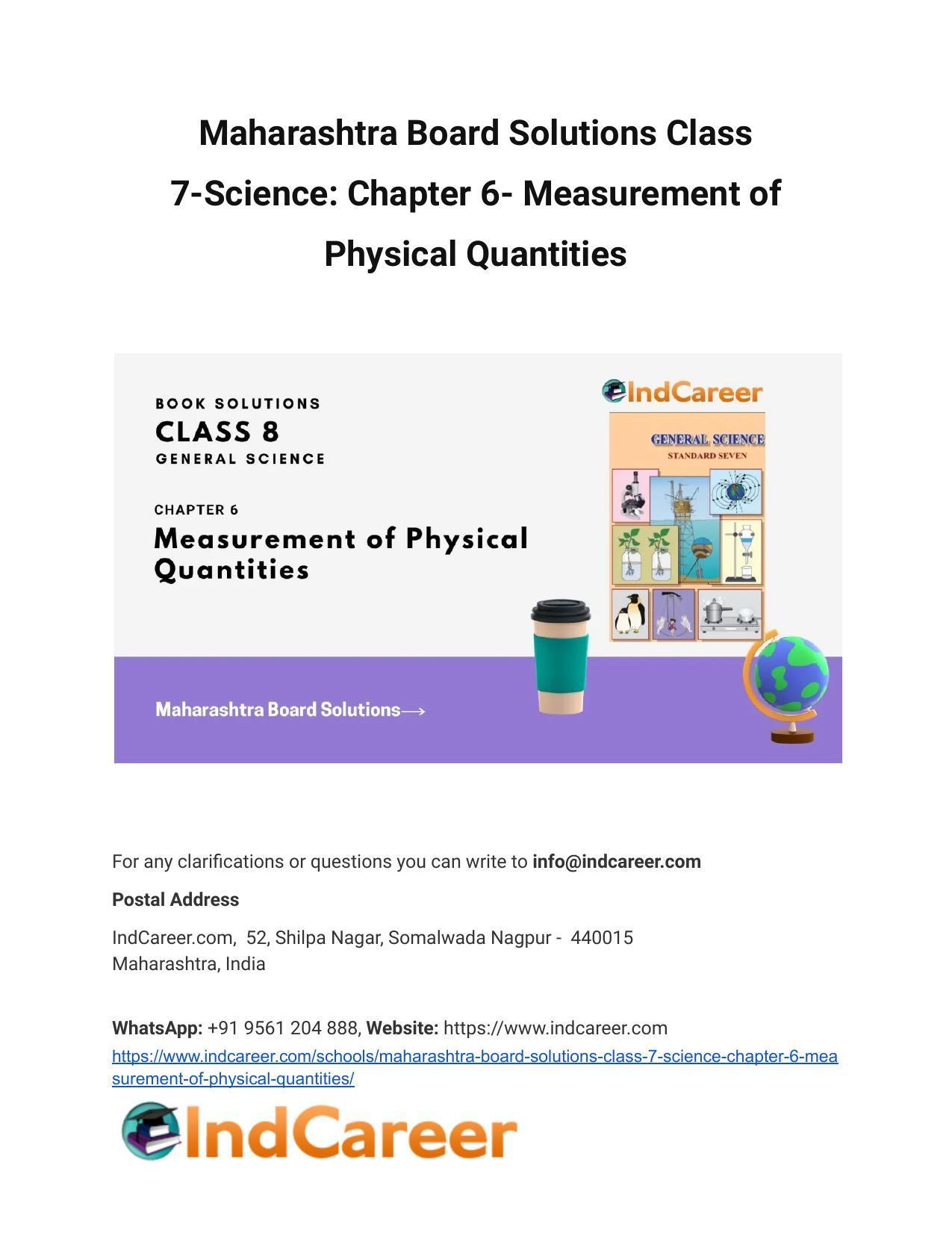 Maharashtra Board Solutions Class 7-Science: Chapter 6- Measurement of Physical Quantities - Page 1