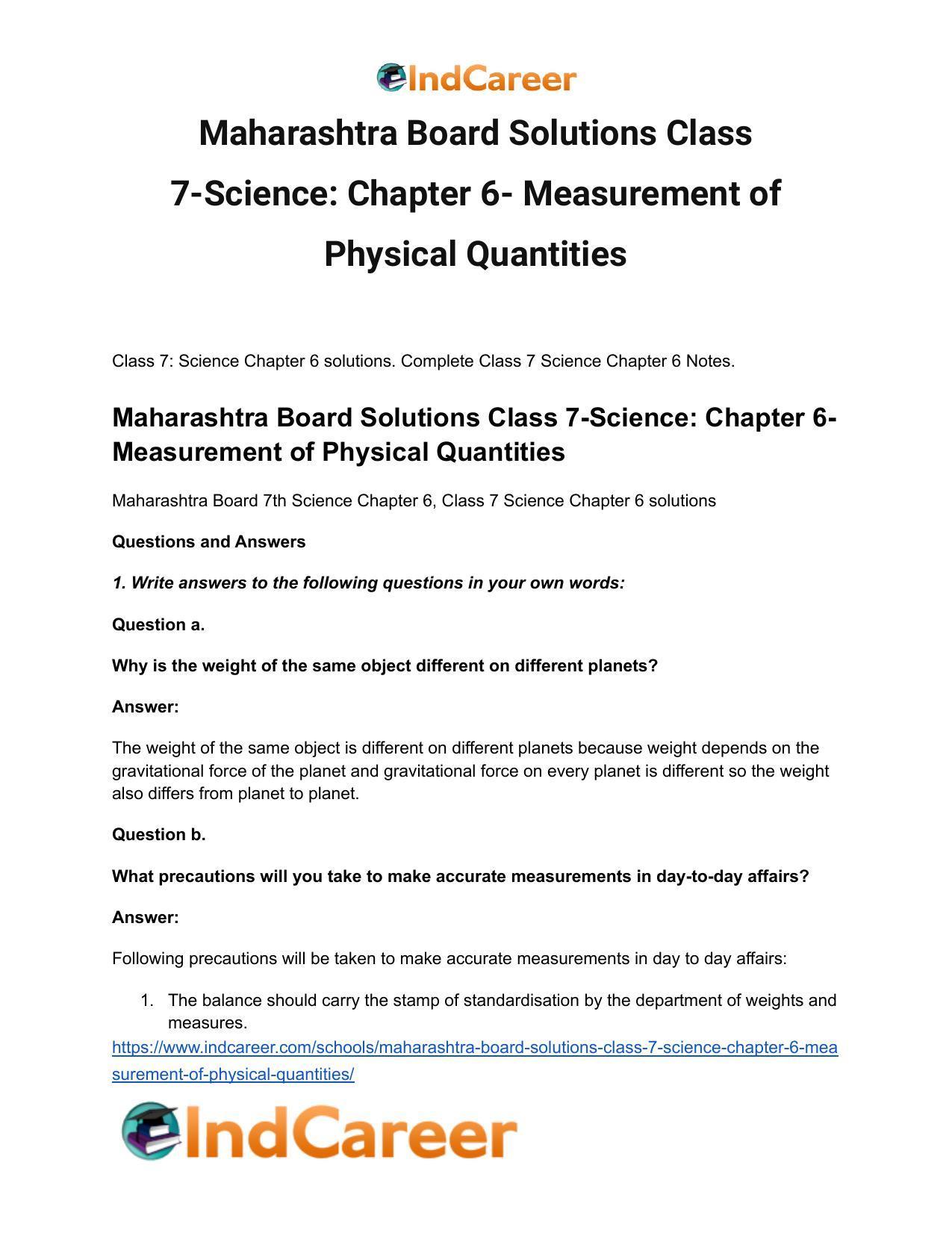 Maharashtra Board Solutions Class 7-Science: Chapter 6- Measurement of Physical Quantities - Page 2