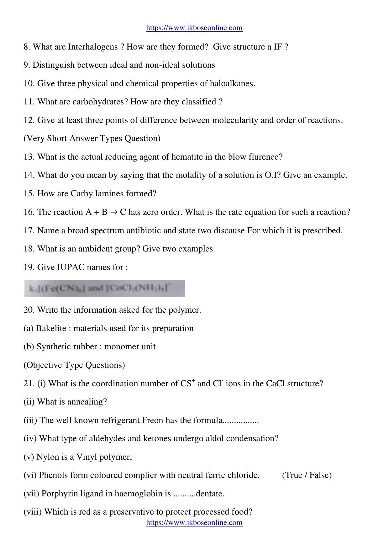 JKBOSE Class 12 Chemistry Question Papers 2017 (15319-A) - Page 2