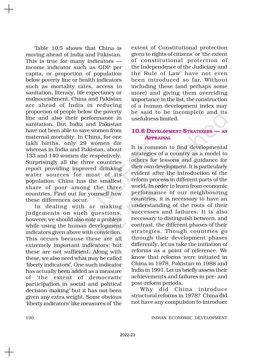 NCERT Book for Class 11 Economics (Indian Economics) Chapter 10 Comparative Development Experiences of India and its Neighbours - Page 12