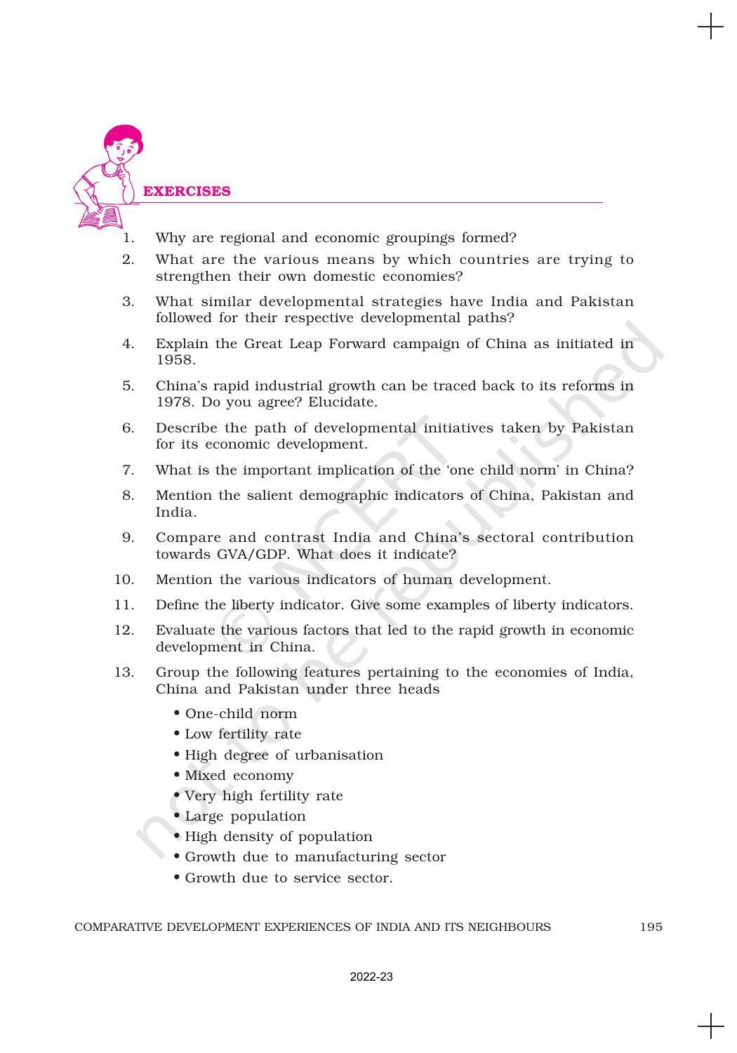 NCERT Book for Class 11 Economics (Indian Economics) Chapter 10 Comparative Development Experiences of India and its Neighbours - Page 17