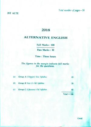 Assam HS 2nd Year Alternative English 2018 Question Paper