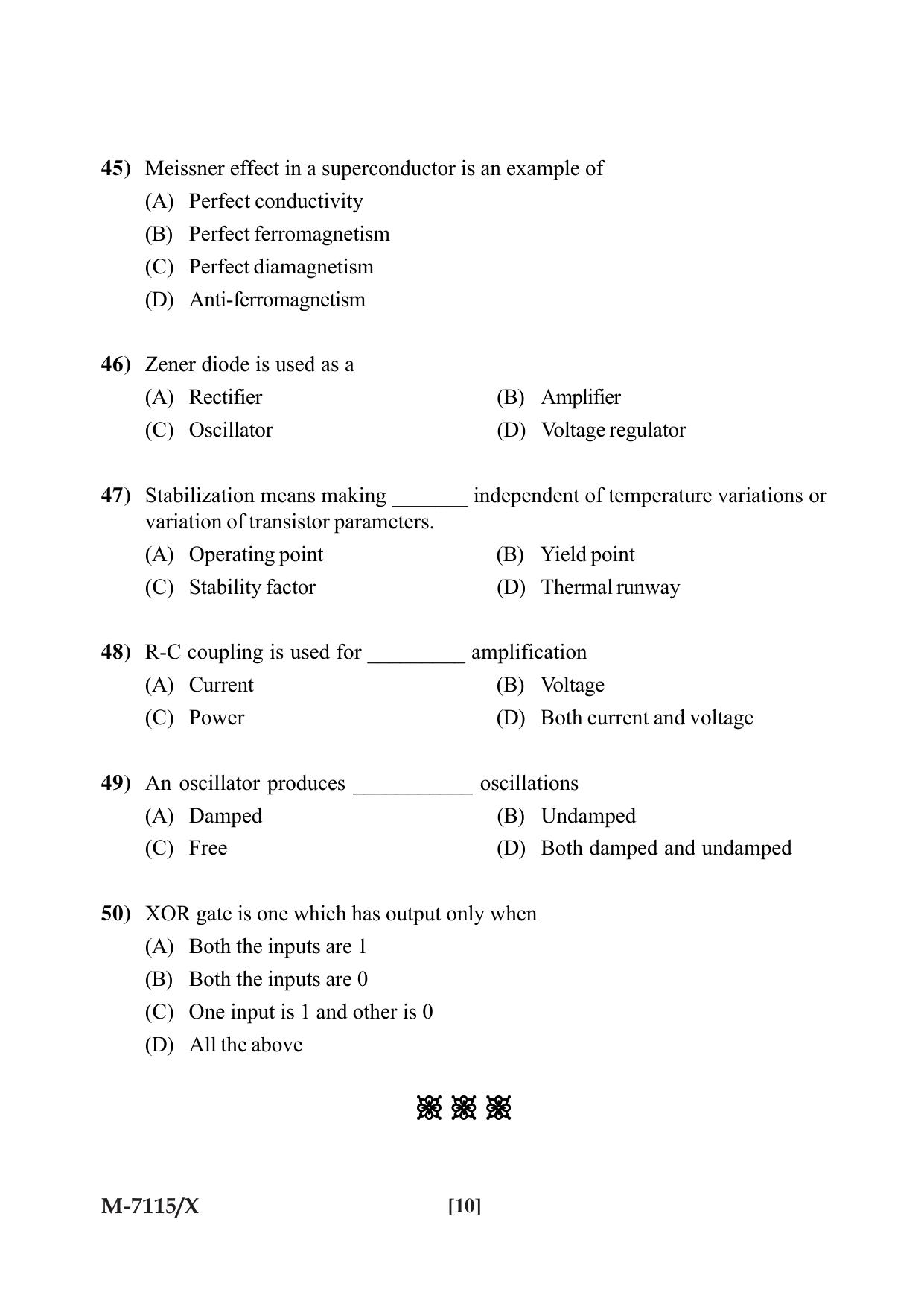 Mysore University PG Entrance Exam 2019: Physics Question Paper - Page 10