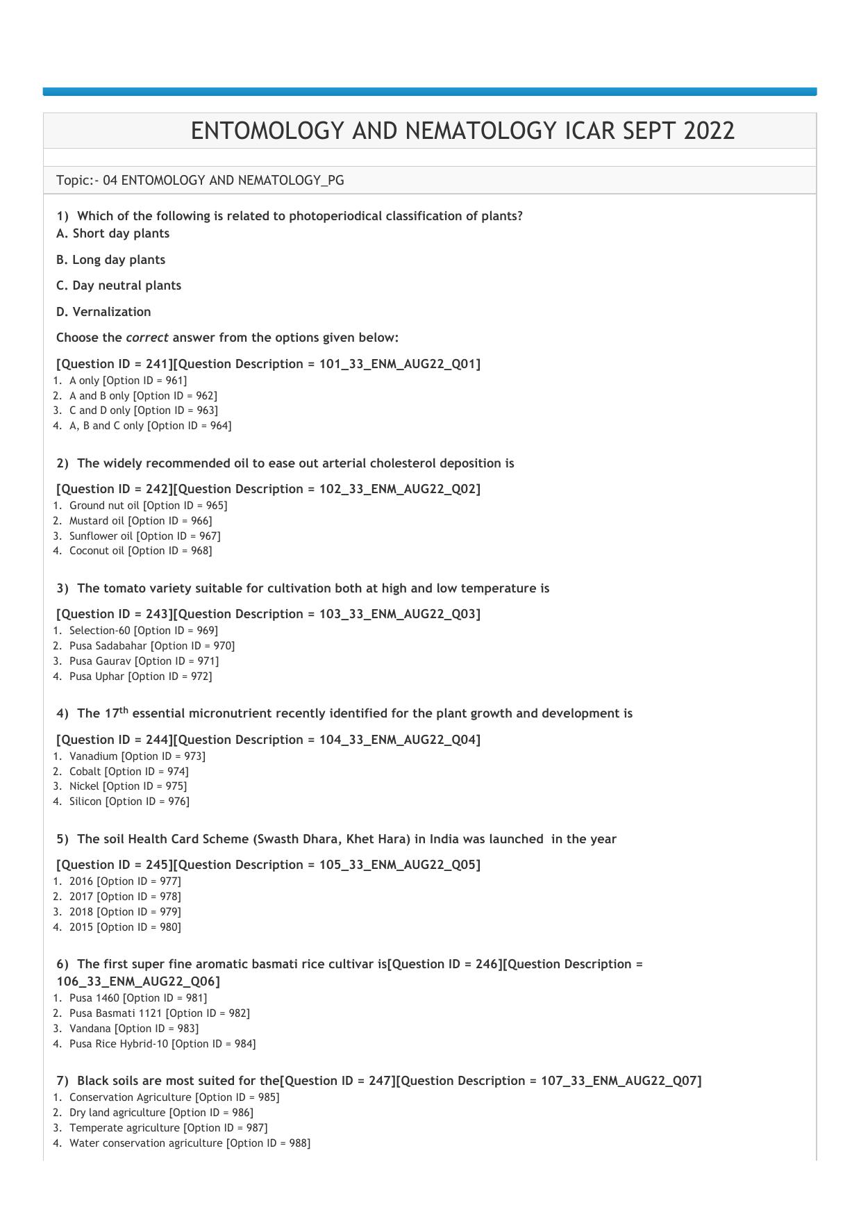 ICAR AIEEA PG 2022 ENTOMOLOGY AND NEMATOLOGY Question Paper - Page 1