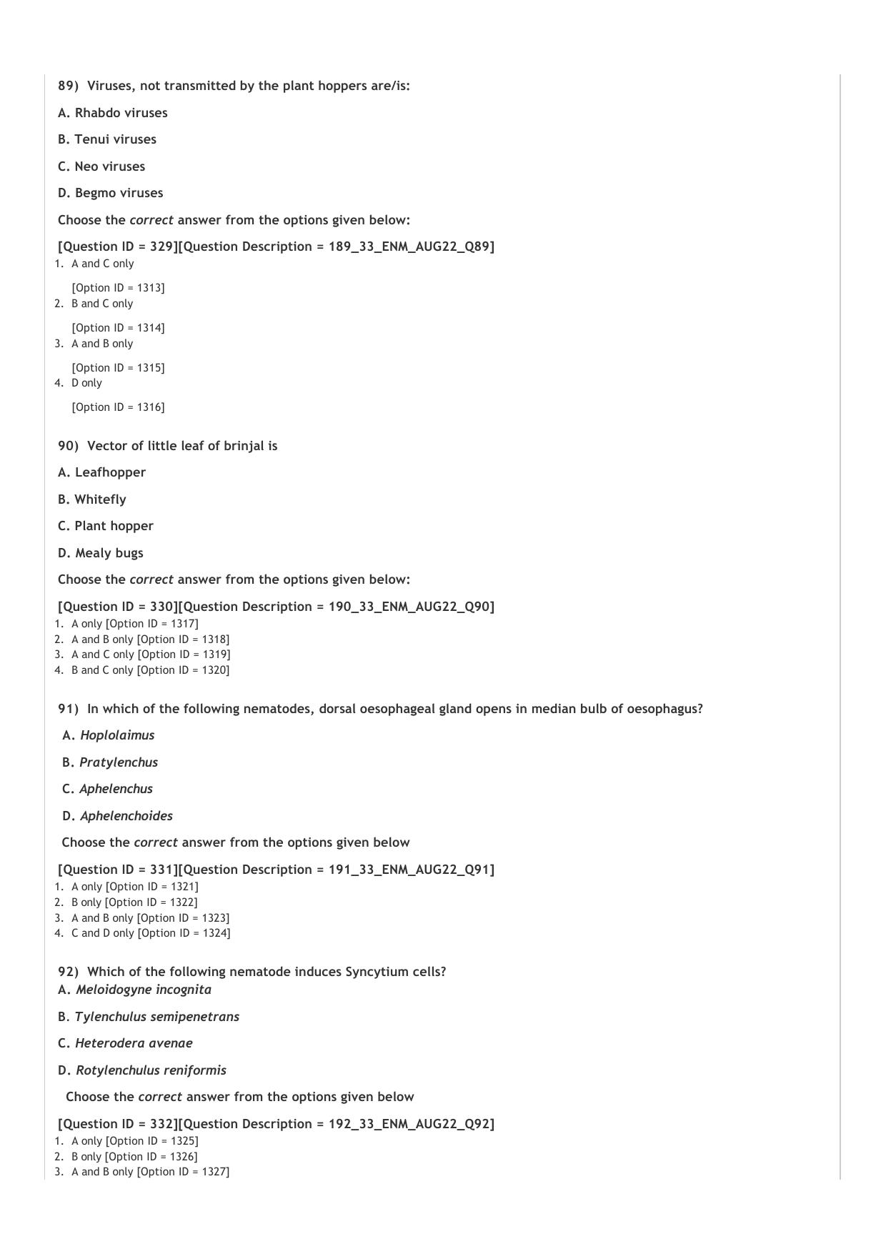 ICAR AIEEA PG 2022 ENTOMOLOGY AND NEMATOLOGY Question Paper - Page 19