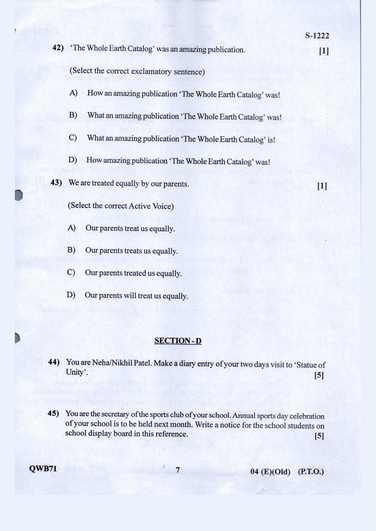 Gujarat Board Class 10th English F.L. Old May 2021 Question Paper - Page 7