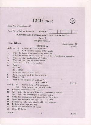 AP Inter 1st Year Electrical Engineering Materials and Wiring-I (New) March-2019-Vocational Question Paper